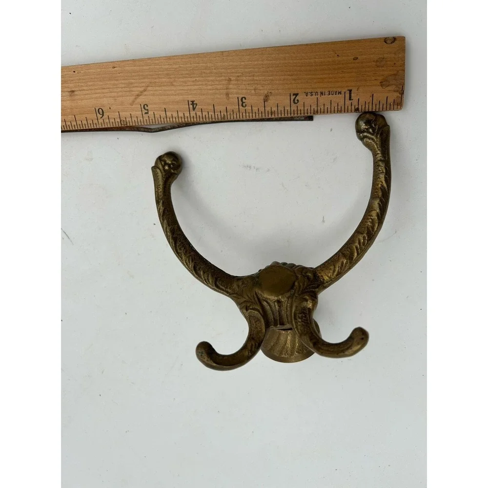 Vintage Solid Brass Wall Mount‎ Double Arm 4 Hook Coat Hanger